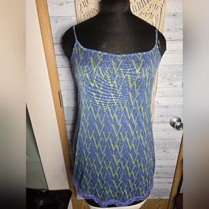Vtg Y2K Victoria's Secret Sheer Blue Lime Geometric Slip Dress Chemise Babydoll
